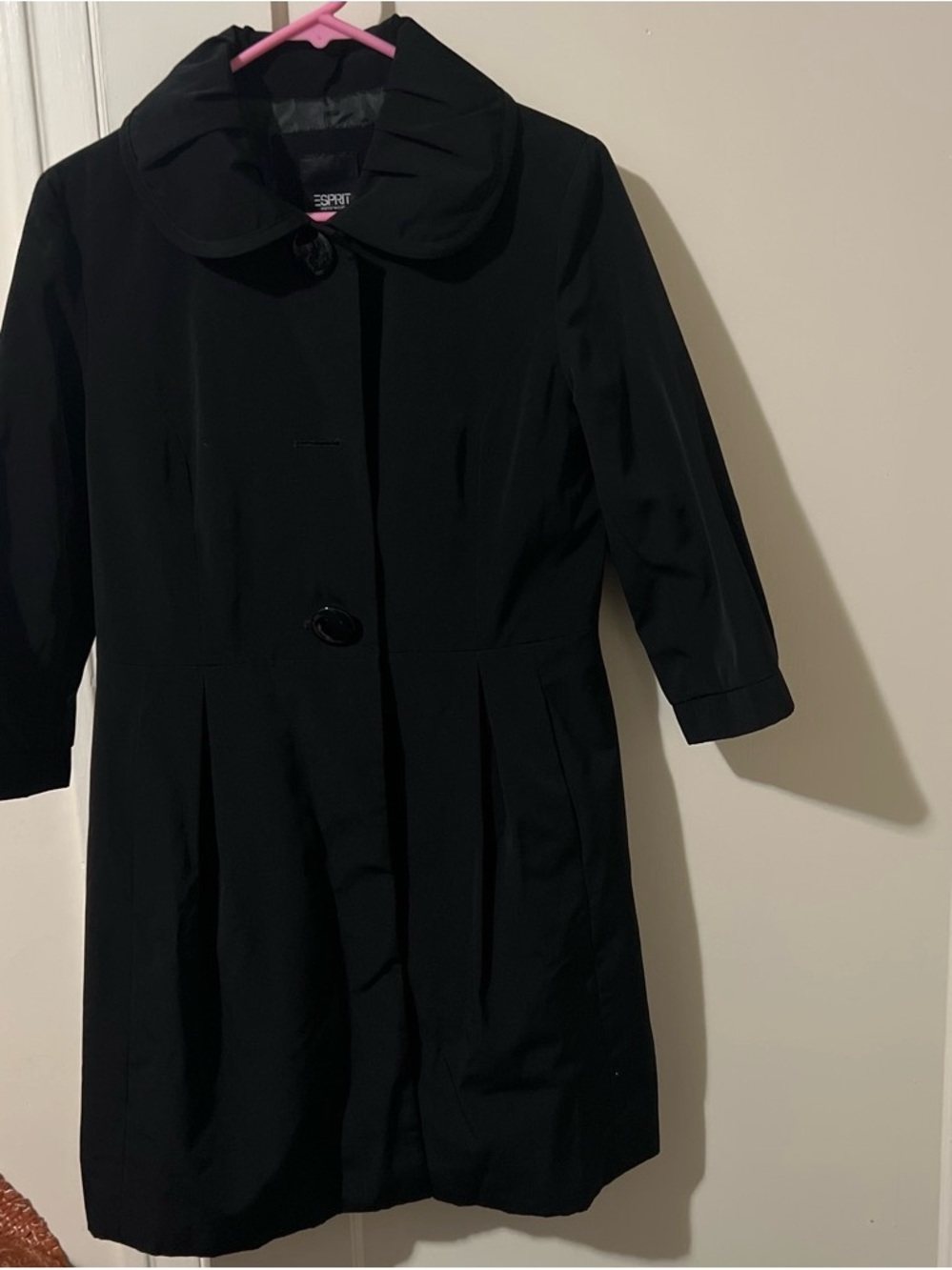 Esprit Black Midi A-Line Coat Dress with Rounded Collar